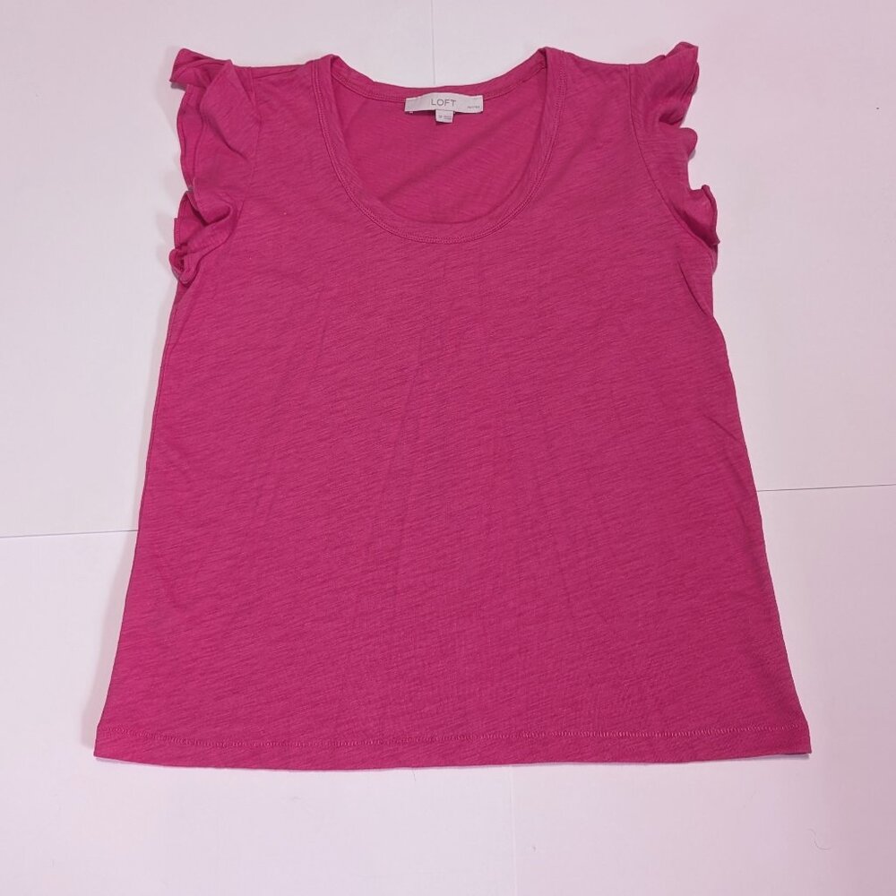 Loft Women's Bright Pink Flutter Cap Sleeve Short Shirt, Size SP